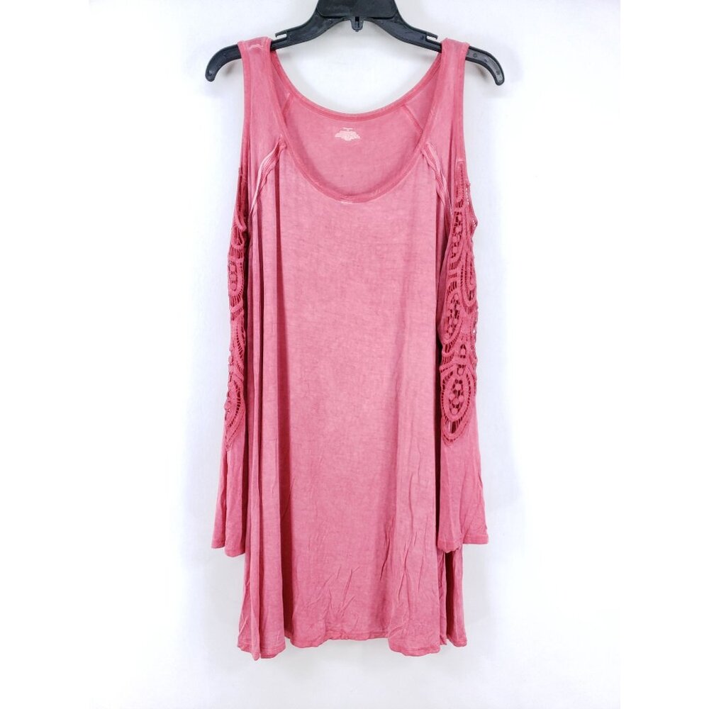 Bobbie Brooks Cold Shoulder Tunic Women's Size 0X Heather Ed Coral Lace Stretch